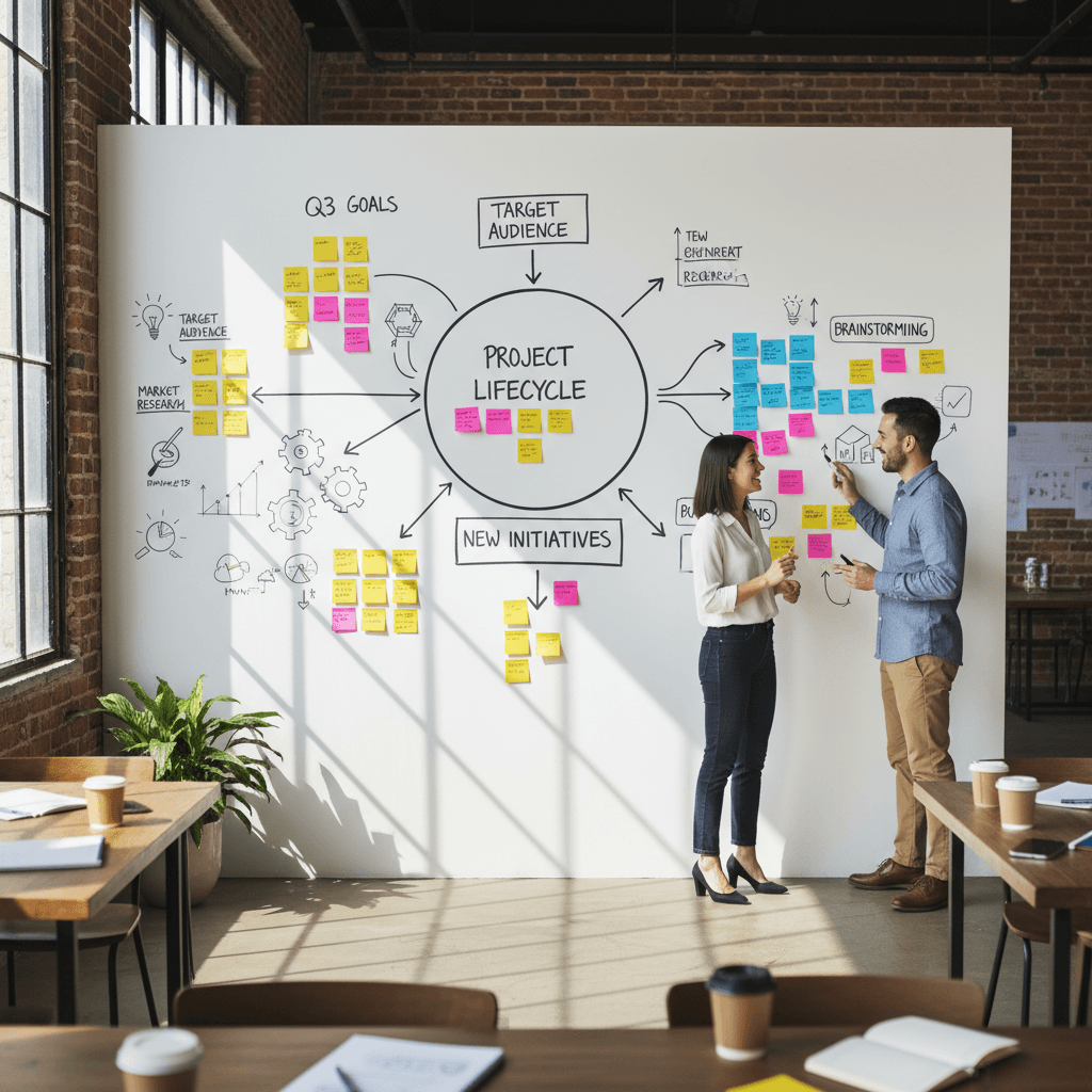 Strategy workshop with planning notes and sketches
