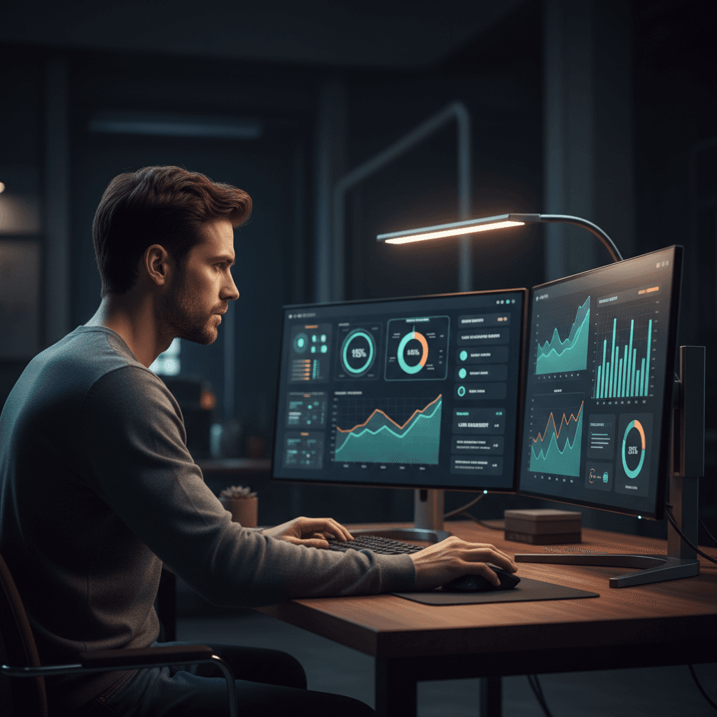 Marketing professional reviewing analytics dashboard